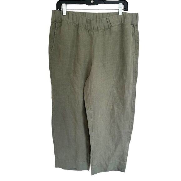 Pure J Jill Sage Green 100% Linen Wide Leg Pull On Pockets Crop Pants Medium M - Picture 1 of 8